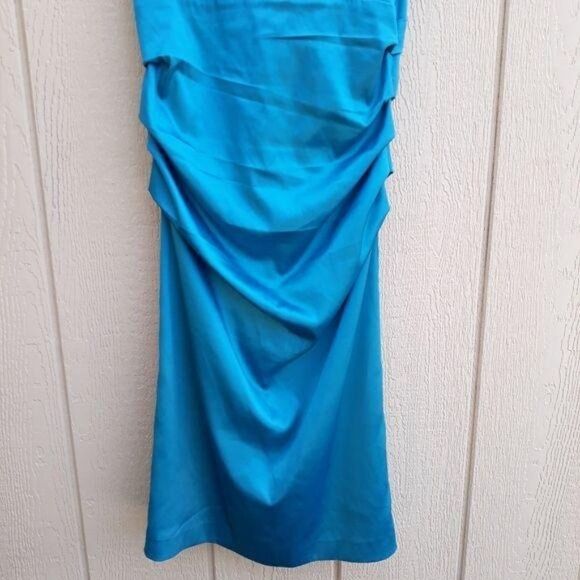 Suzi Chin Dress Y2K Cocktail Ruched Draped Surplice Satin Slip Teal - Picture 4 of 12